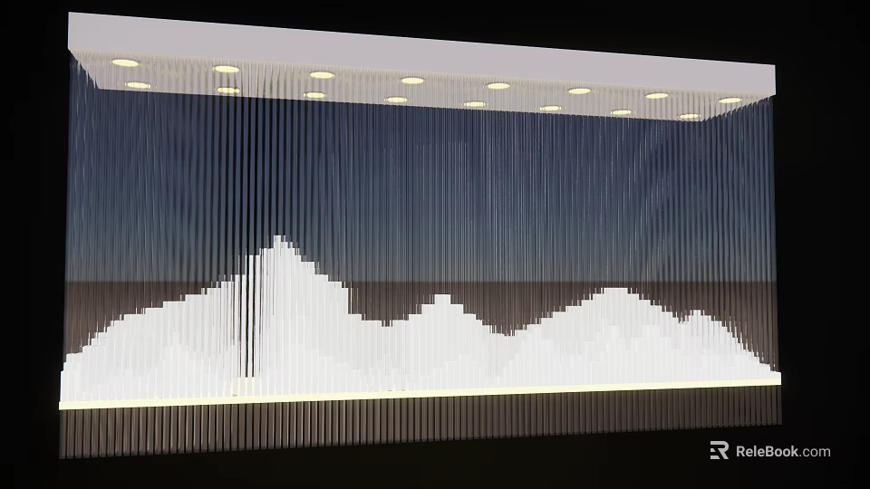 Modern Sleek Chandelier With Vertical Lines And White Mountain Pattern Illuminated In Dark Background 3d model 
