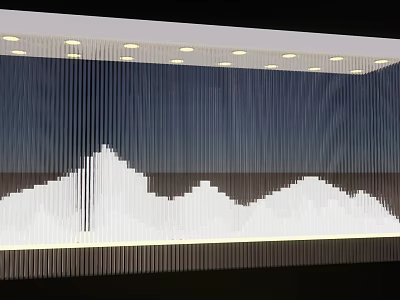 Modern Sleek Chandelier With Vertical Lines And White Mountain Pattern Illuminated In Dark Background 3d model
