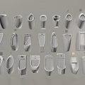 White Urinals with Various Designs Arranged on the Wall