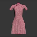 Pink Cheongsam Dress with Short Sleeves Floral Pattern and Traditional Button Details