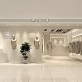 Modern Clothing Store With White Interior Mannequins Hanging Clothes Green Plant And Bright Lighting