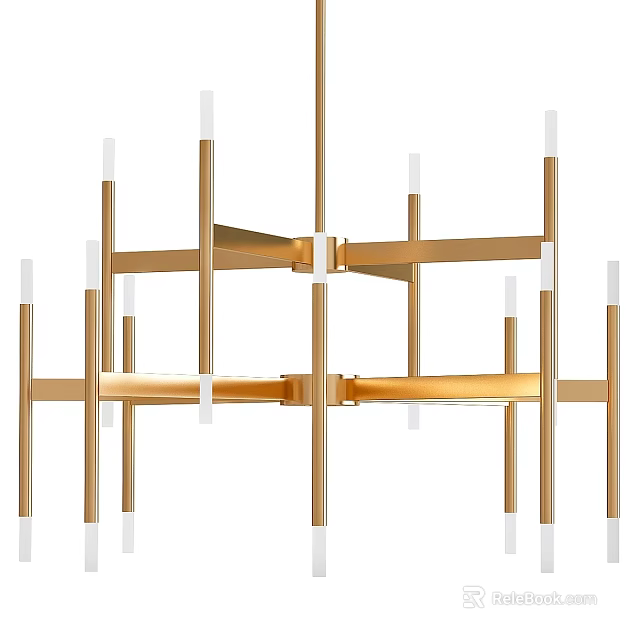 Modern Gold Geometric Chandelier With Multiple Vertical Rods And White Light Sources 3d model 