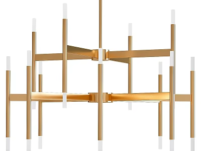 Modern Gold Geometric Chandelier With Multiple Vertical Rods And White Light Sources 3d model