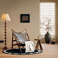 Leisure Chair With Black Leather Upholstery Wooden Frame White Throw Side Table And Floor Lamp