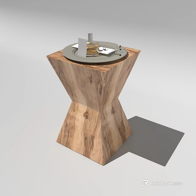 Modern Wooden Side Table With Unique Geometric Base And Round Decorative Top 3d model