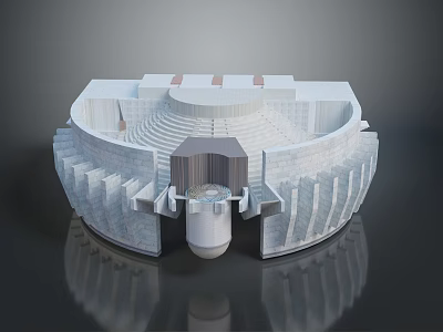 Circular White Stone Architectural Model With Tiered Steps Central Structure And Reflective Base 3d model