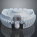 Circular White Stone Architectural Model With Tiered Steps Central Structure And Reflective Base 3d model