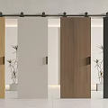 Modern Sliding Doors In Various Wood Tones And Colors For Interior Design With Decorative Plants