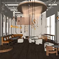 Modern Restaurant Open Layout With Wooden Floors Arched Doorways Pendant Lights And Natural Light