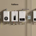 Poliform Wall Mounted Water Heaters Installed On Beige Wall With Control Devices 3d model