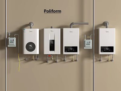 Poliform Wall Mounted Water Heaters Installed On Beige Wall With Control Devices 3d model