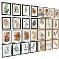 Modern Botanical Plant Art Collection With Various Leaf Prints And Frames 3d model