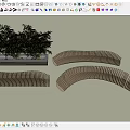Outdoor Landscape Seats With Curved Wooden Design And Green Bamboo Plants