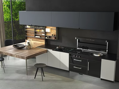 Modern Open Kitchen Interior Design With Stylish Cabinets And Island Countertop 3d model