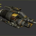 Sci Fi Mechanical Weapon With Yellow Black Metal Gears Pipes And Heat Sink Design