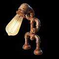 Rustic Pipe Robot Shaped Table Lamp With Illuminated Bulb And Mechanical Design 3d model
