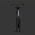 Vintage Green Bicycle Displayed On Black Stands With Gray Background