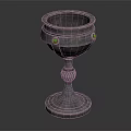 Vintage Metallic Decorative Cup With Green Gemstone Accents And Carved Base