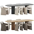 Modern Dining Table Set With Light Beige Armchairs And Dark Wood Table Design