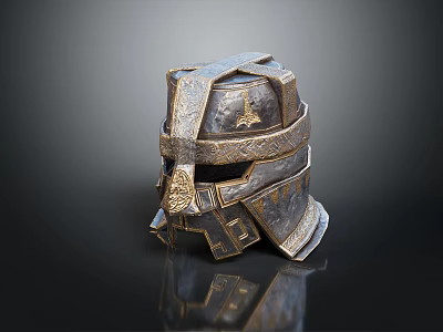 Metallic Warrior Helmet With Intricate Patterns And Textured Surface Design 3d model