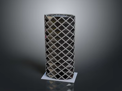 Cylindrical Structure With Diamond Grid Surface On White Square Base Design 3d model