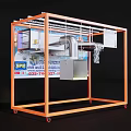 Orange Frame Display Shelf With Wheels And Product Poster For Exhibition