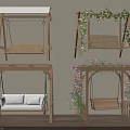 Different Styles Of Wooden Swings With Lush Vines And Flower Decorations