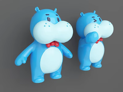 Two Blue Hippo Stuffed Toys With Red Bow Ties And White Bellies 3d model
