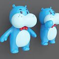 Two Blue Hippo Stuffed Toys With Red Bow Ties And White Bellies
