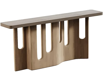 Modern Wooden Console Table With Unique Cut Out Details And Curved Base 3d model