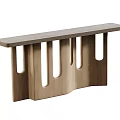 Modern Wooden Console Table With Unique Cut Out Details And Curved Base