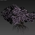 Purple Flower Tree Shaped Dessert with Root Design on Dark Backdrop