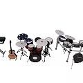 Various Musical Instruments Including Drum Set Keyboard And Acoustic Guitar