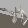 Dual Spiral Staircases With Marble Steps Against Light Wall And Wooden Floor