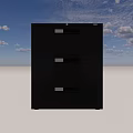 Modern Black Storage Cabinet With Three Drawers And Silver Handles