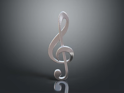 Silver Metallic G Clef Shaped Decorative Household Item With Shiny Surface 3d model
