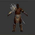 Man With Red Skin Wearing Golden Armor Carrying Spear And Quiver