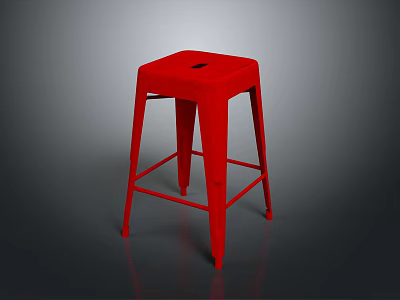Red Metal Bar Stool With Square Seat And Modern Minimalist Design Structure 3d model