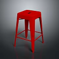 Red Metal Bar Stool With Square Seat And Modern Minimalist Design Structure 3d model