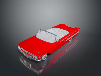Red Classic Convertible Car With White Interior Open Top And Chrome Details 3d model