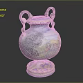 Ornate Furniture Vase With Double Snake Handles Colorful Painted Scenes And Decorative Base