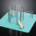 Kids Climbing Sports Equipment With Metal Frame Wooden Plank Blue Platform And Orange Connectors
