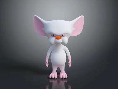 White Cartoon Creature Character With Big Pink Ears Red Nose And Angry Expression 3d model