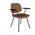 Modern Brown Leather Dining Chair With Black Metal Legs And Armrests
