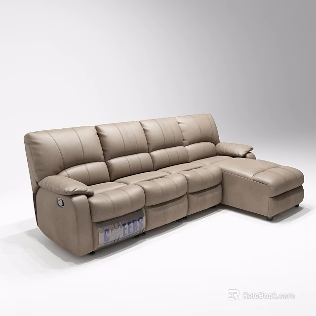 Modern Elegant Leather Sectional Sofa With Light Brown Upholstery And Reclining Seats 3d model 