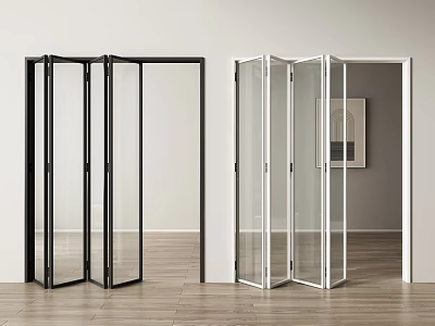 Modern Interior With Black And White Folding Glass Doors And Wooden Floor 3d model