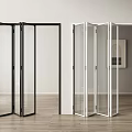 Modern Interior With Black And White Folding Glass Doors And Wooden Floor