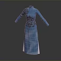 Elegant Blue Cheongsam With Long Sleeves Floral Embroidery And Side Slit