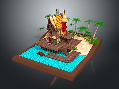 Water House Fishing House Fisherman Cartoon Wooden House Cartoon Wooden House Cartoon Wooden House 3d model