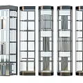 Modern Transparent Glass Elevators Multiple Units With Sleek Glass Panel And Frame Design 3d model